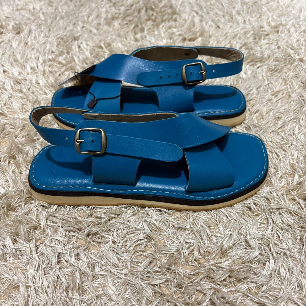 SANDALE CROISE BLEU PITROL CUIR – Image 2
