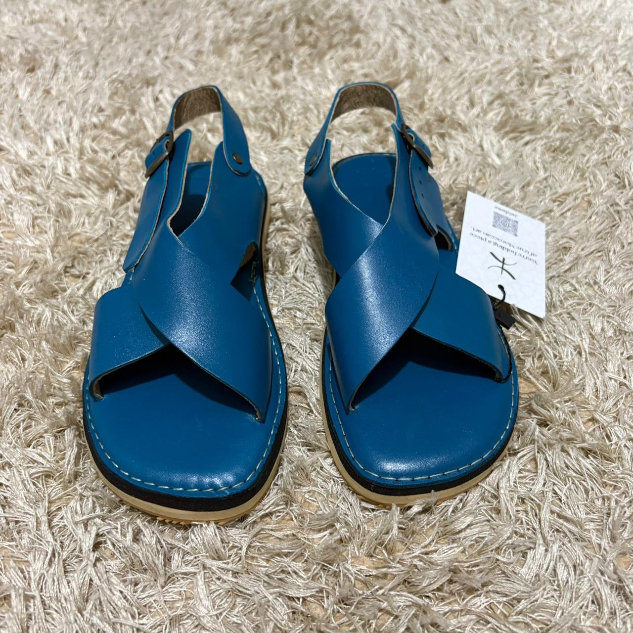 SANDALE CROISE BLEU PITROL CUIR