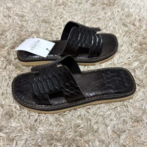 SANDALE H MARRON CUIR CROCO