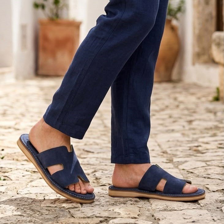 SANDALE H BLEU DAIM
