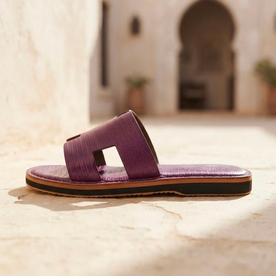 SANDALE H MAUVE CROCO CUIR