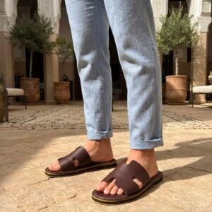 SANDALE H MARRON FONCE CUIR