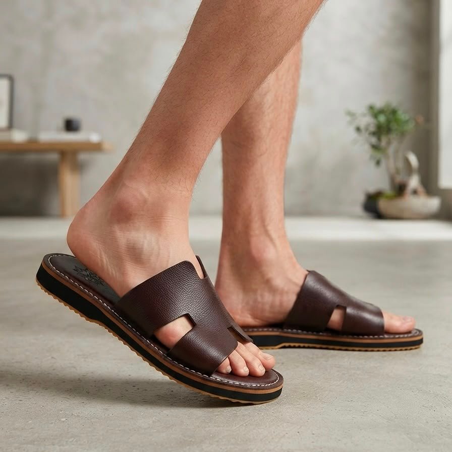 SANDALE H GRENAT CUIR