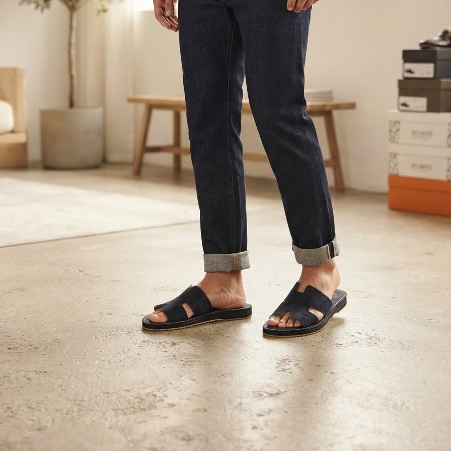 SANDALE H BLEU DAIM